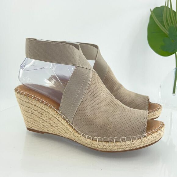 Gentle Souls Women's Colleen Sandals 10 Espadrille Wedge Cross Strap Tan Suede - Picture 2 of 15